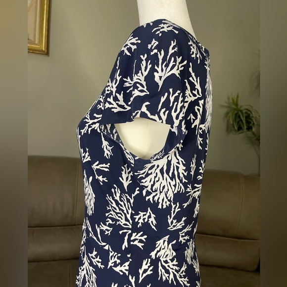 Michael Kors Nautical Coral Navy & White Coral Reef Cap Sleeve Midi Dress Sz M - Picture 10 of 12